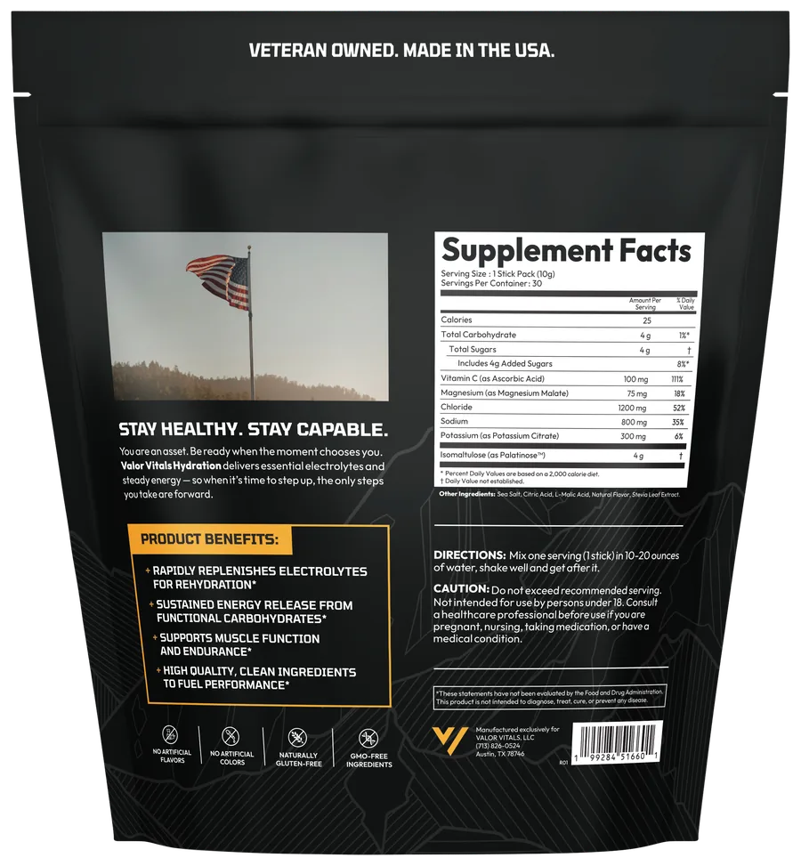 Valor Vitals B2 Lemon Lime supplement facts panel